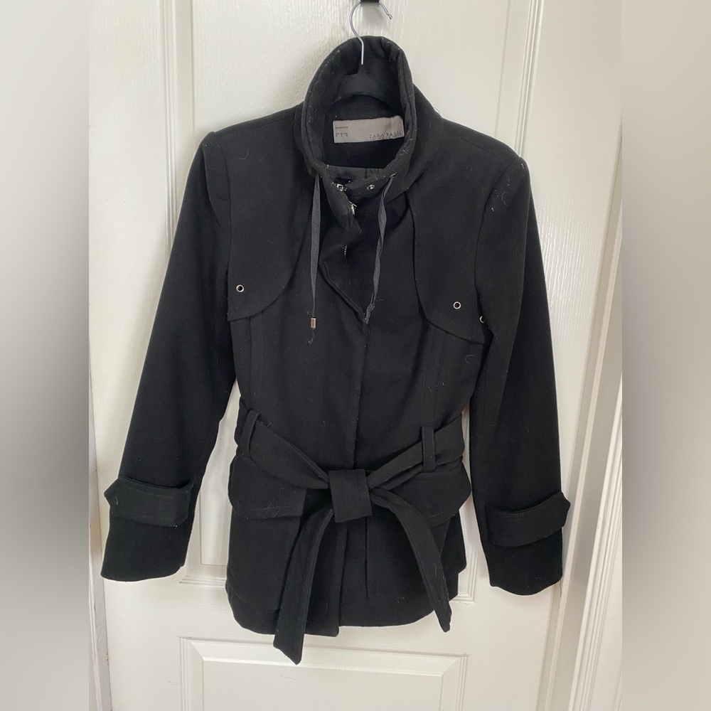 Zara Basic Black Belted Short Trench Coat